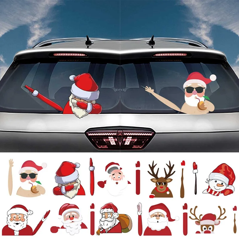 

Car Wiper Sticker Old Man Snowman Elk Sticker Christmas Santa Claus Car Rear Windshield Sticker Windscreen Wiper Decal Novelty