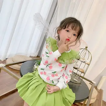 

New Arrival Cute printed girl Sets 2020 Spring Girls' casual shirt + pleated skirt 2pcs Kids Sets Size 100-160cm Good Quality
