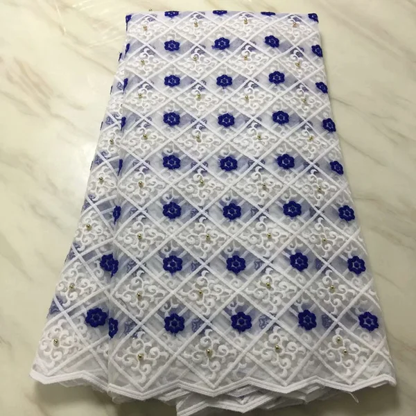 Африканская французская кружевная ткань с бисером,, высокое качество, белая вышивка, нигерийский тюль, сетка, кружевные ткани для вечерние - Цвет: royal blue