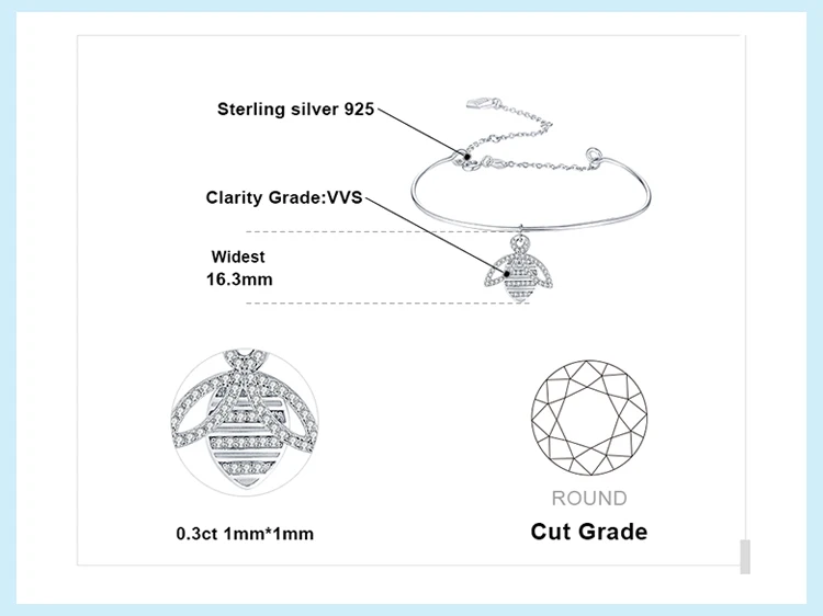 JewelryPalace мёд пчелы кубического циркония Регулируемый ссылка браслеты 925 пробы серебро для женщин Мода Браслеты для вечеринок ювелирный бренд