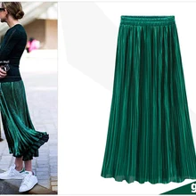 Trytree летняя Осенняя плиссированная юбка женская винтажная юбка с высокой талией Сплошные длинные юбки Новая модная юбка цвета металлик Женская