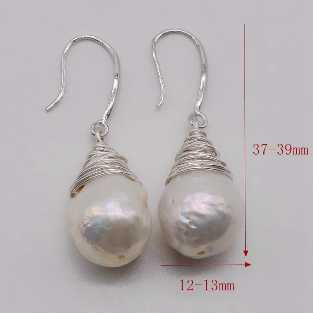 Baroque Pearl Earrings White Natural Freshwater Pearl 925 Sterling Silver Drop Earrings Handmade Large Pearl Drop Earrings Women