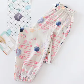 

Women's Cotton Pajamas Loose Home Panties Spring&summer Close Pants Young Lady Printed Flower Lounge Buttoms Casual Sleepwear