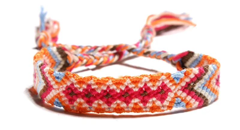 New Boho Rainbow Braided Plaited Ribbon Bracelet Geometric Pattern Cotton Rope Chain Friendship Bangles Handmade Woven Jewelry