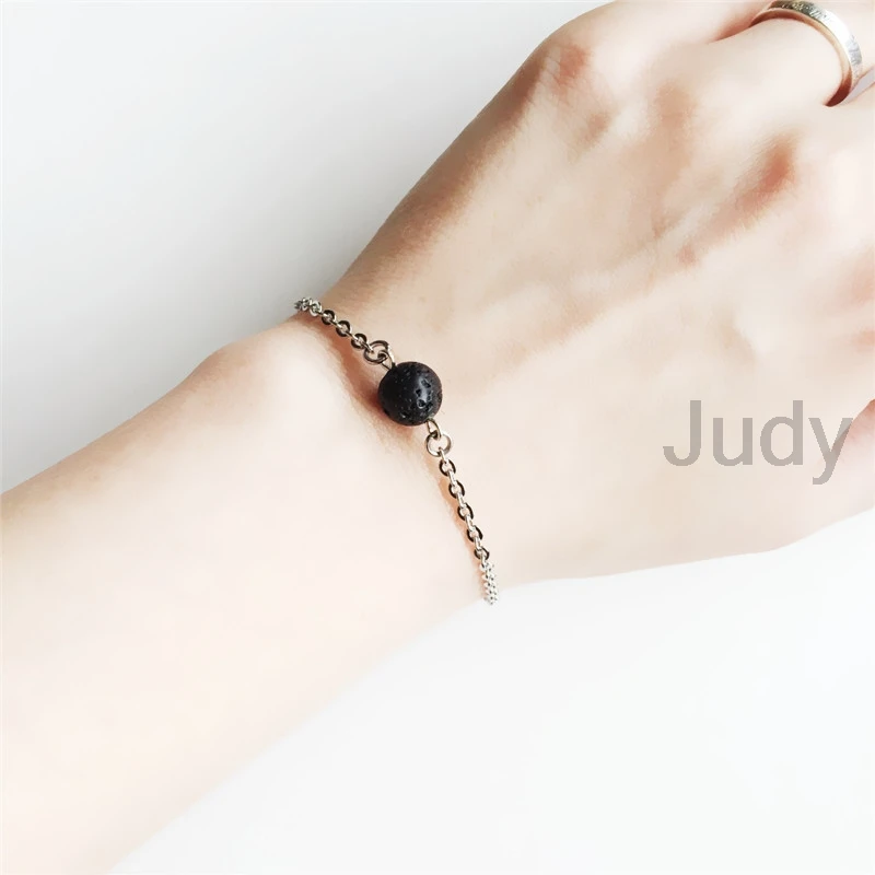 

12pcs/lot Minimal Single Lava Bead Essential Oil Diffuser Bracelet Silver tone