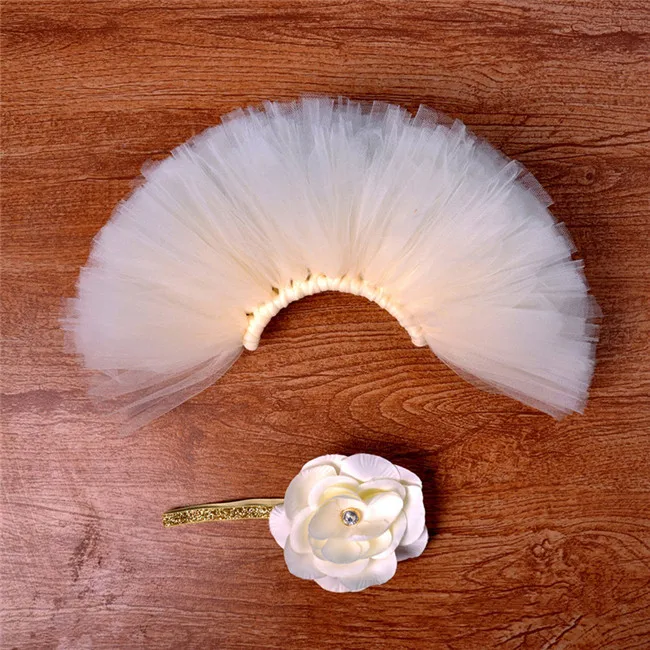 New Newborn Baby Girls Tutu Skirt Headband Set Chiffon Flower Hairband Infant Toddler Lace Band Photography Prop