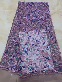 

Wholesale African sequin fabric high quality lace, latest sequin handmade embroidery lace color fabric, popular wedding dress