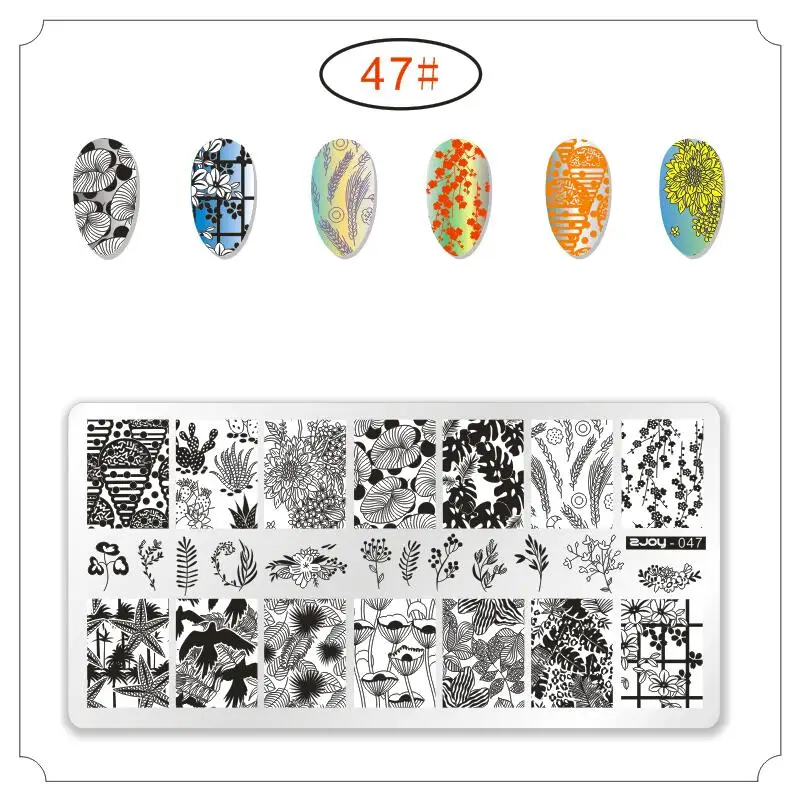 ZJOY047 1 шт 12*6 см пластина с изображениями для нейл-арта шаблон для ногтей красота дизайн диска ногтей штамповка с задней пластиной и картонной упаковкой ZJOY - Цвет: ZJOY047