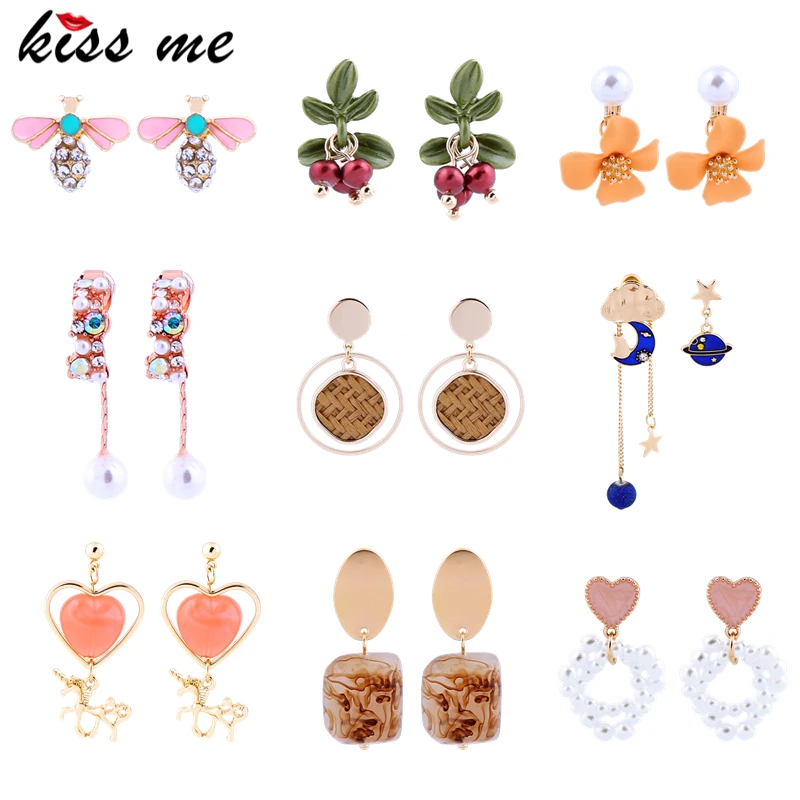 

kissme Variety Of Types Acrylic Crystal Enamel Natural Stone Flower Insect Drop Earring Gold Color Fashion Women Jewel Wholesale