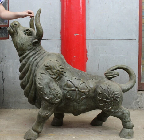 001972 42&quot Chinese Bronze Year Zodiac Flower Strong FengShui Bull Ox Statue Animals (A0414) | Дом и сад