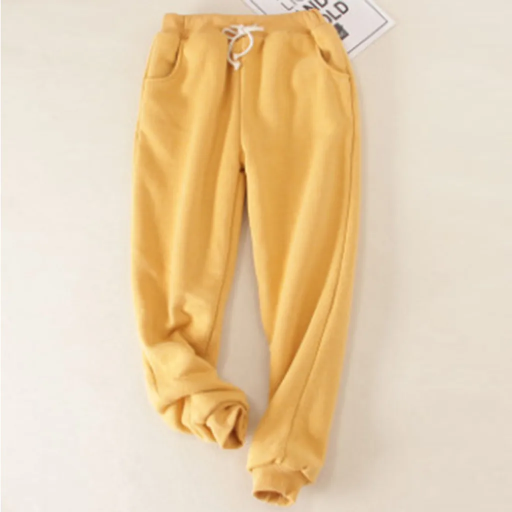 Women Winter Pants Thick Lambskin Cashmere Pants Warm Female Casual Loose Harlan Pants Drawstring Waist Long Trousers#T2G