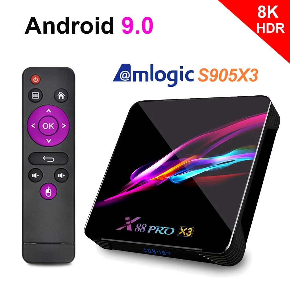 ТВ-приставка X88 PRO X3 Android 9 0 4 + 64/32 ГБ Amlogic S905X3 ядра 1080p 4K Google Voice Assistant 2 16 Гб |