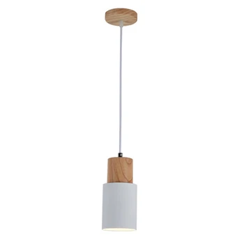 

Hot XD-Nordic Simple Wood Pendant Lights Led Hang Lamp Colorful Aluminum Fixture Kitchen Island Bar Hotel Home Decor E27(White)