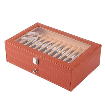 

24 Pen Fountain Wood Display Case Holder Wooden Pen Box Storage Collector Organizer Box Orange