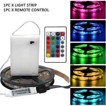 

LED Strip Lights DIY Flexible Indoor Outdoor 24 Keys Remote Controlled Battery Powered RGB Color Changing Universal Atmosphere