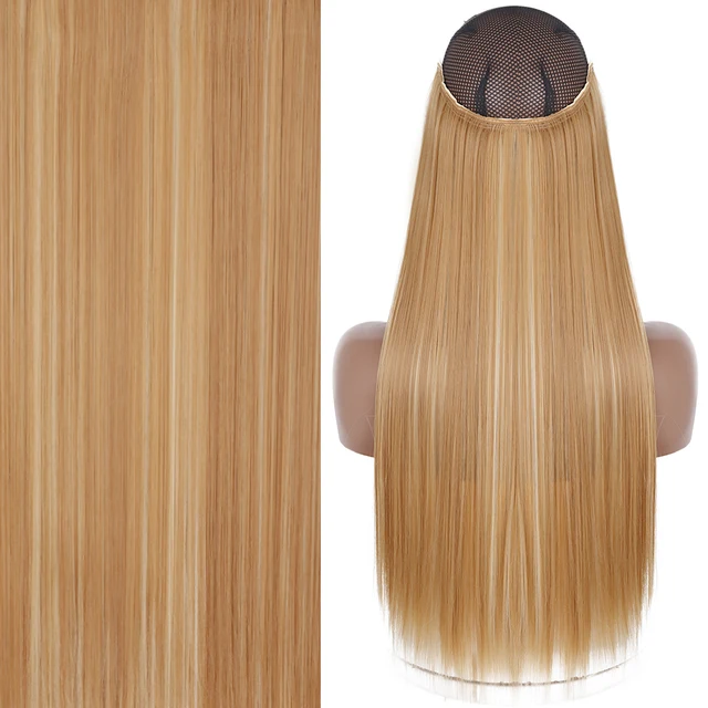Synthetic No Clip Invisible Wire Hair Extensions Straight Natural Black Blonde One Piece False Hairpiece Halo Hair Extension Z-27h613