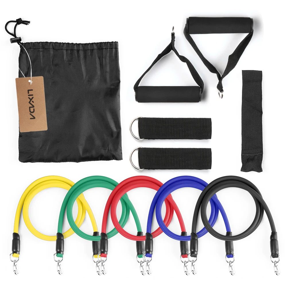 11Pcs Resistance Bands Set Workout Fintess Exercise Tube Bands Ankle Straps Cushioned Handles with Carry Bags - Цвет: Серый