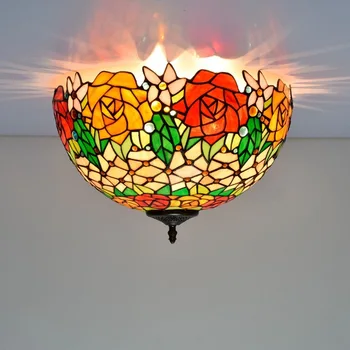 

40cm European style retro Tiffany colored glass gorgeous rose corridor bathroom glass ceiling lamp