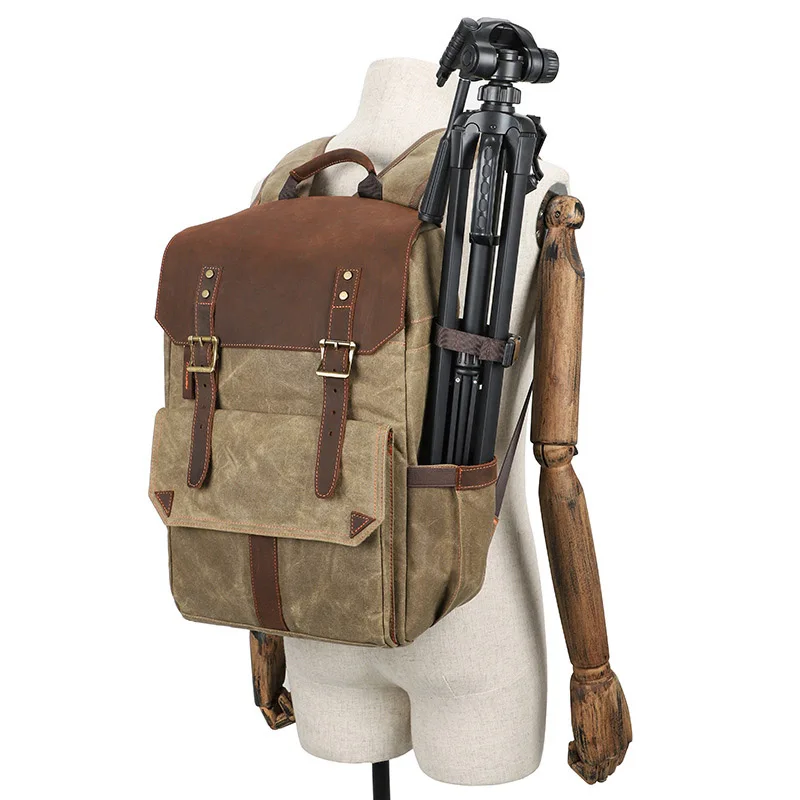 

Outdoor Waterproof Photography DSLR Camera Backpack Wax Dye Canvas Video Digital Photo Bag Case L Brown Unisex