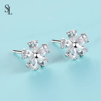 

SL 925 Sterling Silver Jewelry Wild Flower Earrings Zirconia For Women Lady Gift 2020 New Simple Fashion