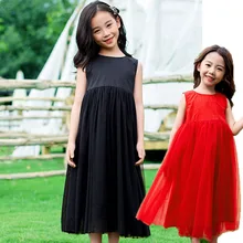 Лето г.; Новинка; подростковые Детские платья для девочек; модная одежда; платье для маленьких девочек; Длинная сетчатая одежда в стиле пэчворк; цвет красный, черный; одежда для детей