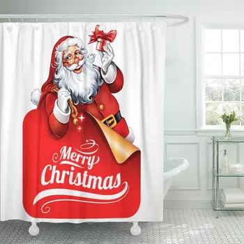 

Vintage Christmas Cartoon Santa Claus Holding Behind Signboard Retro Shower Curtain Waterproof Polyester Fabric 60 x 72 inches S