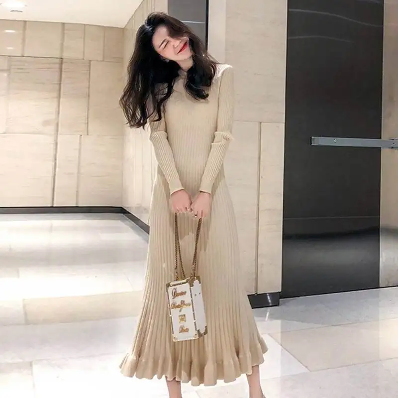 Heydress 2019 осеннее однотонное женское платье с круглым вырезом дамское трикотажное