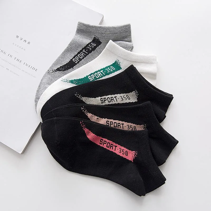 

5 Pairs Of Socks For Men Summer New Trend Casual Breathable Personlity Letter Pattern Printed Stripe Cotton Sports Socks Male