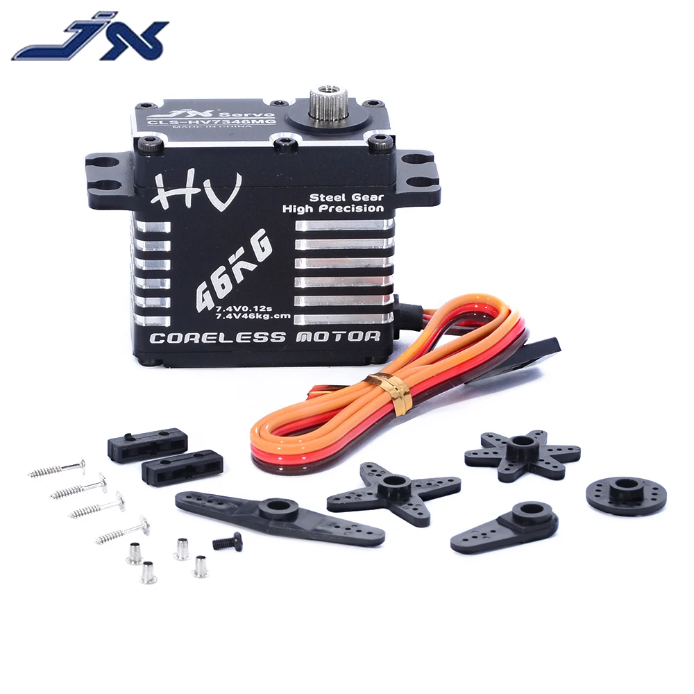 

Hot JX CLS-HV7346MG waterproof 46KG HV Steel Gear Full CNC Aluminium Shell Coreless Servo for helicopter