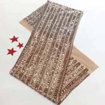 

2020 New African Lace Fabric With Gold Line Sequins Nigerian French Velvet Lace Fabric High Quality Sequined For Wedding Dress