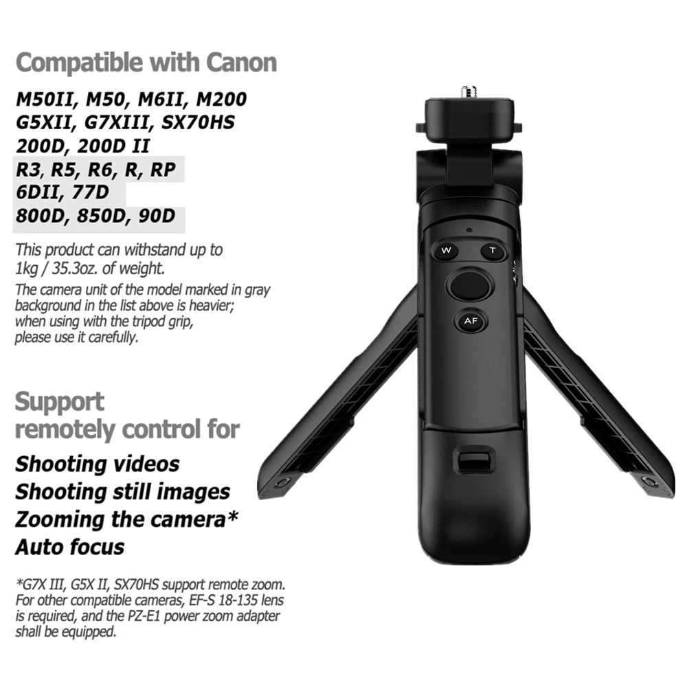 

Wireless Grip Tripod Remote Control for Canon EOS R8 R5 77D 250D 200D 90D M200 800D M50 PowerShot SX70HS replace HG-100TBR BR-E1