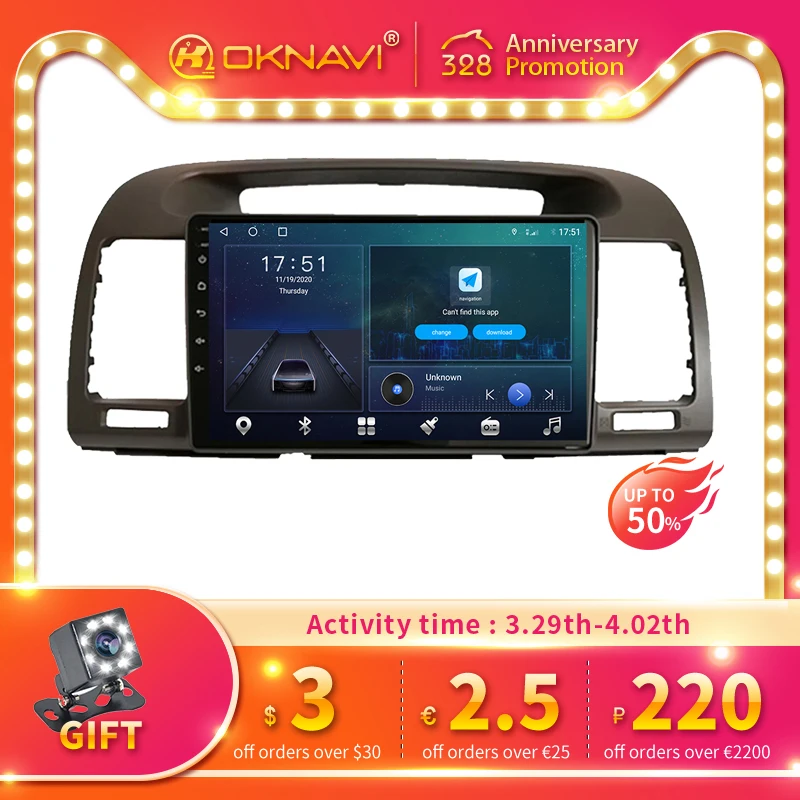 Автомобильный радиоприемник 6 + 128 Android 10 для Toyota Camry 2002-2006 2 Din радио Bluetooth Wi-Fi 4G с Carplay