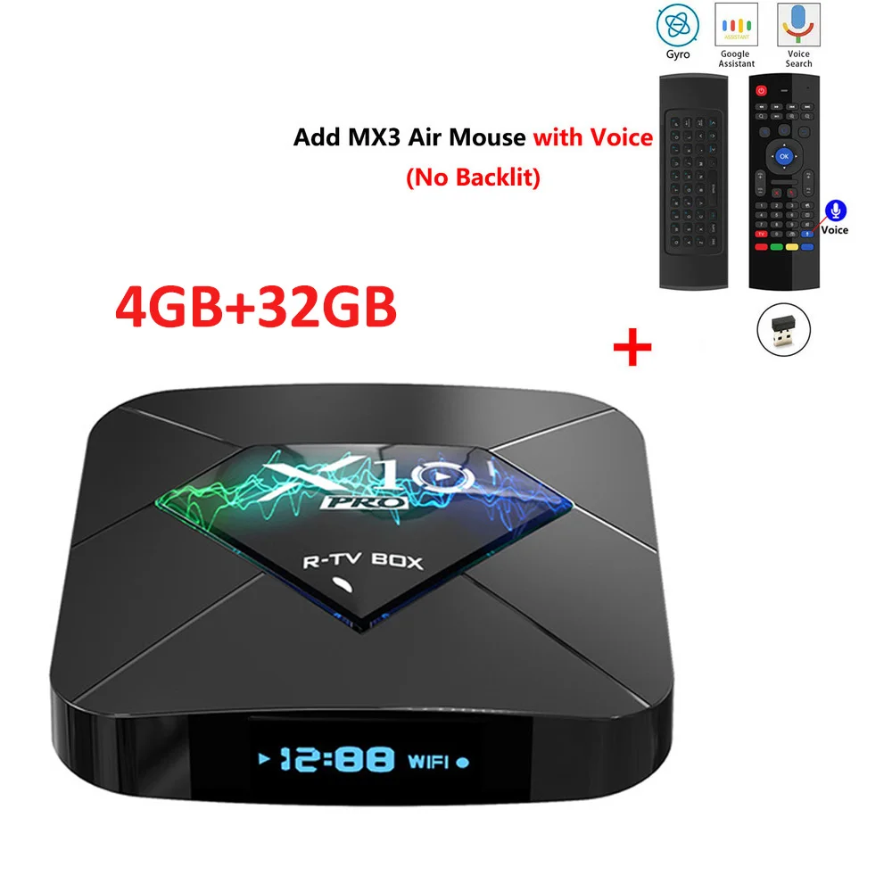 X10 PRO Android tv Box DDR4 4 ГБ ОЗУ 64 Гб ПЗУ Amlogic S905X2 телеприставка 2,4G 5G WiFi телевизионная коробка с Bluetooth 4K HD Smart медиаплеер - Цвет: 4GB 32GB add MX3 mic
