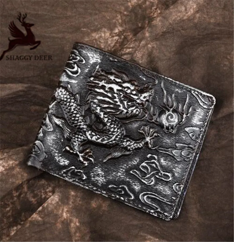 

Dragon printing fashion 2019 vintage square short men cool wallet genuine leather open card bags