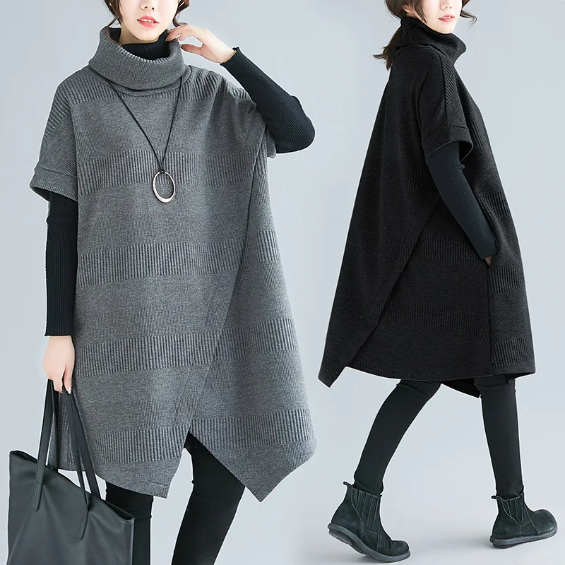 

Large Austrian WOMEN'S Dress 2019 Autumn And Winter New Products Large Size Women's Thick Base High Collar Short Sleeve Versatil