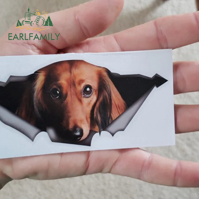 EARLFAMILY, 13 см x 5,4 см, красная длинношерстная такса, автомобильная наклейка, рваная металлическая наклейка, Светоотражающая наклейка, s, для домашних животных, собак, наклейки, 3D, для стайлинга автомобилей