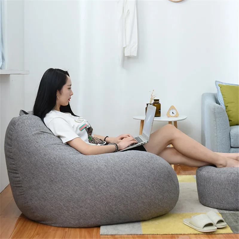 Günstige Große Kleine Faul Sitzsack Sofas Abdeckung Stühle ohne Füllstoff Leinen Tuch Liege Sitz Sitzsack Hocker Puff Couch Tatami Wohnzimmer zimmer
