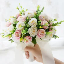 Розовый белый фиолетовый цвета слоновой кости Свадебный букет розы, искусственные цветы, украшение дома, эмуляция, свадебный букет