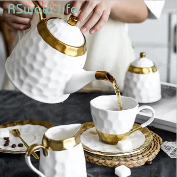 

Ceramic Coffee Cup Set Simple Afternoon Teacup Tea Set With European Light Luxury Household Water Cup Teapot For Drinkware