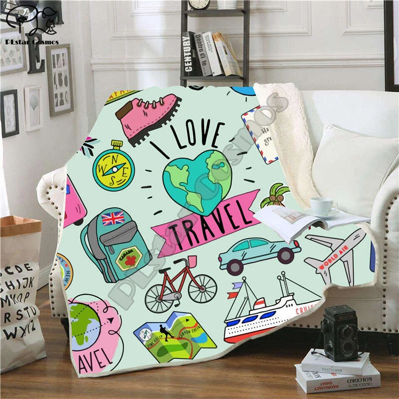 

Retro Hippie Bus Hippie Peace & Love Blanket 3D print Sherpa Blanket on Bed Kids Girl Flower Home Textiles Dreamlike style-4