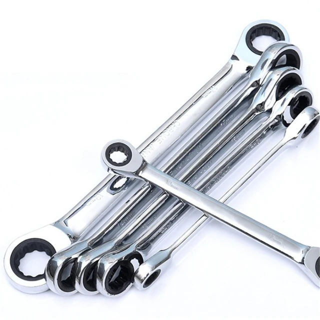 Chrome Vanadium Ring Double Head Ratchet Wrench Reversible 8-10-12-14-17-19mm  Ratchet Combination Spanner Set # - AliExpress