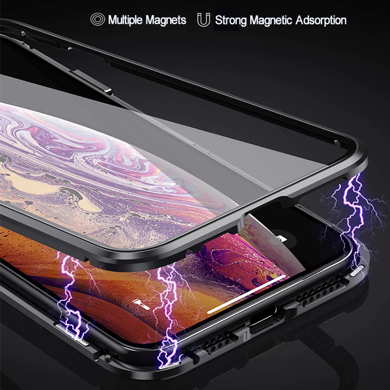 Металлический магнитный адсорбционный чехол для iPhone 11 Pro Max XR X XS Max, чехол из закаленного стекла на магните для iPhone 7 8 6 6s Plus, чехол