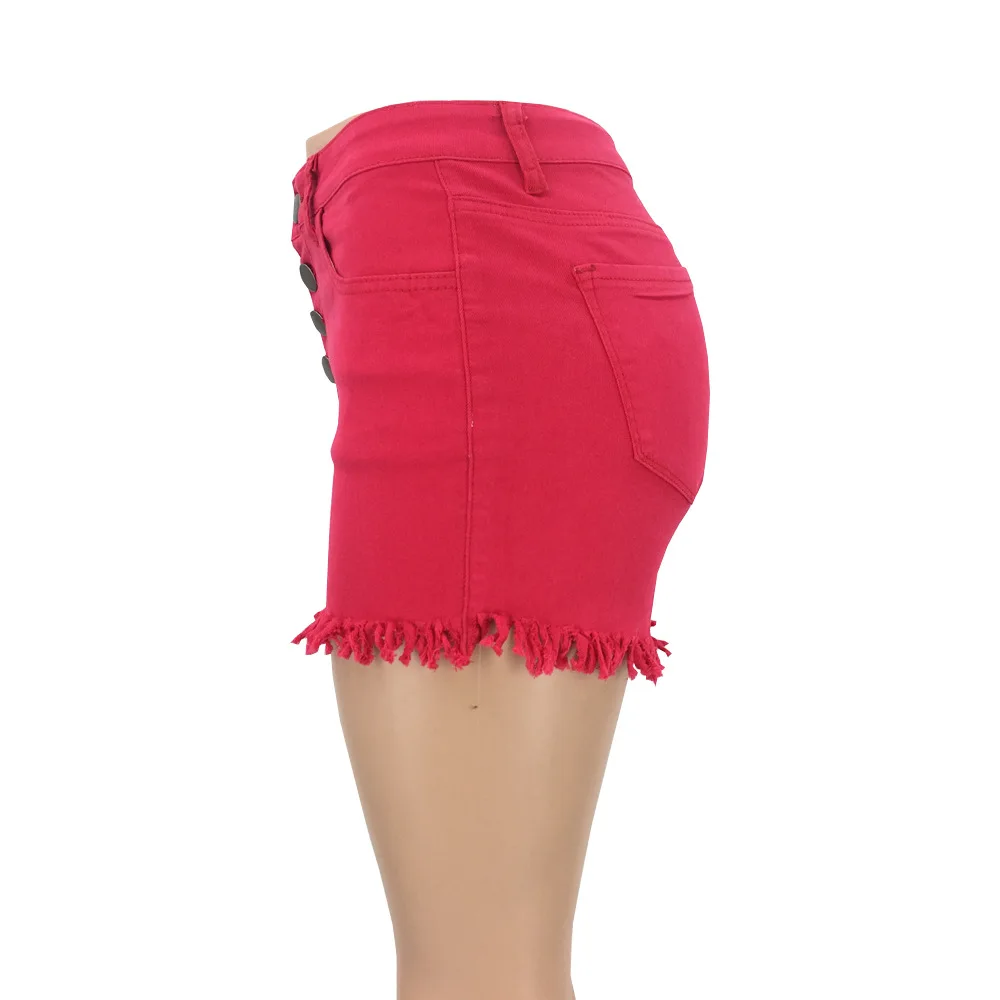 Мода 2019 лето осень высокая талия обтягивающие шорты женские сексуальные однотонные джинсовые шорты с карманами и кисточками узкие шорты в