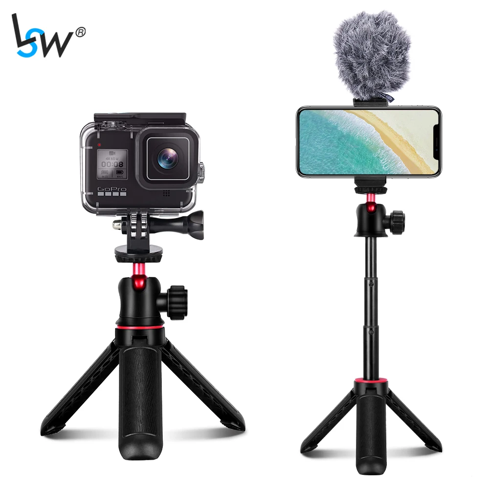 Mini trípode para palo de selfi, soporte de sobremesa para iPhone, Android, cámara Gopro, mango extensible con cabeza de bola de 360 grados, Zapata fría
