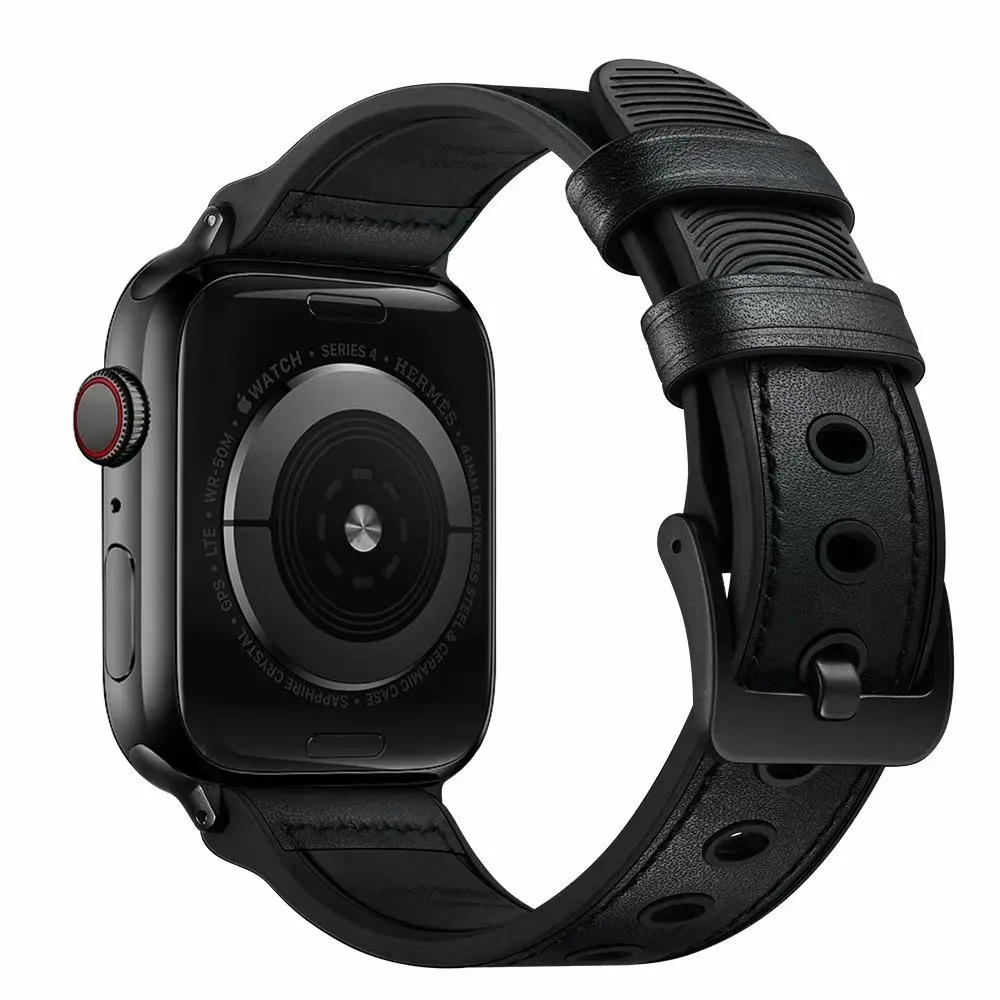 

Hybrid Leather+Silicone Band for Apple Watch 5 4 3 2 1 Men's iwatch Strap for 38mm 40mm 42mm 44mm Wristwatch Bracelet Betl.