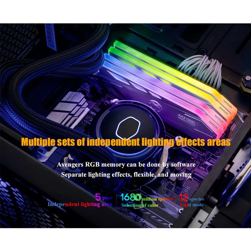 MAXSUN RGB ram DDR4 8 ГБ/16 ГБ настольная память 2400 МГц напряжение памяти 1,2 в пожизненная гарантия 288pin Flash светильник Одиночная ram s