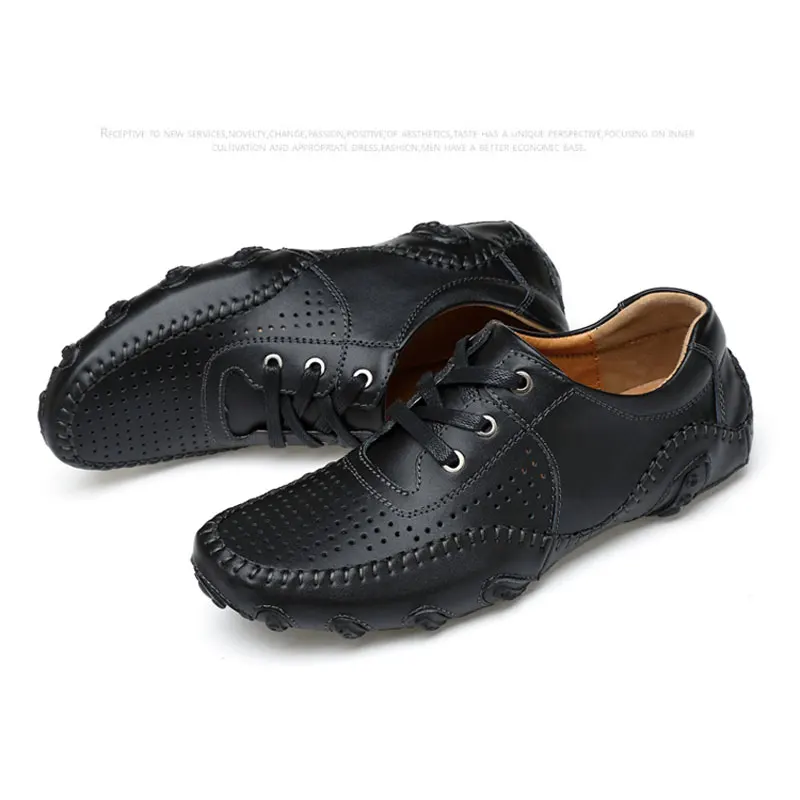

Spring Summer New Men's Single Shoes Golf Shoes Hollow Light Breathable Leather Casual Shoes White Or Black Lace-Up Sneakers