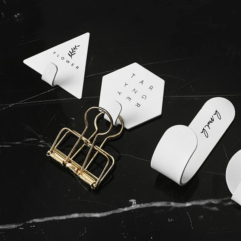 

4PCS Nordic Style Geometric Iron Art Clasp For Home Storage Practical Key Holder Wall Hook For Bathroom Hanger (White Black)