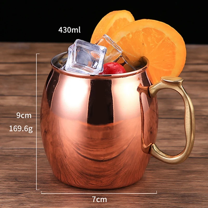 Stainless Steel 304 Copper Plated Beer Mug Cocktail Glass Juice Cup Wine Glass Coffee Cup Bar Tool Rose Gold