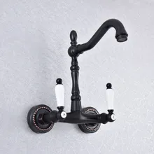Kitchen Wet Bar Bathroom Vessel Sink Faucet Black Oil Rubbed Brass Wall Mounted Swivel Spout Mixer Tap Dual Ceramic Lever msf752